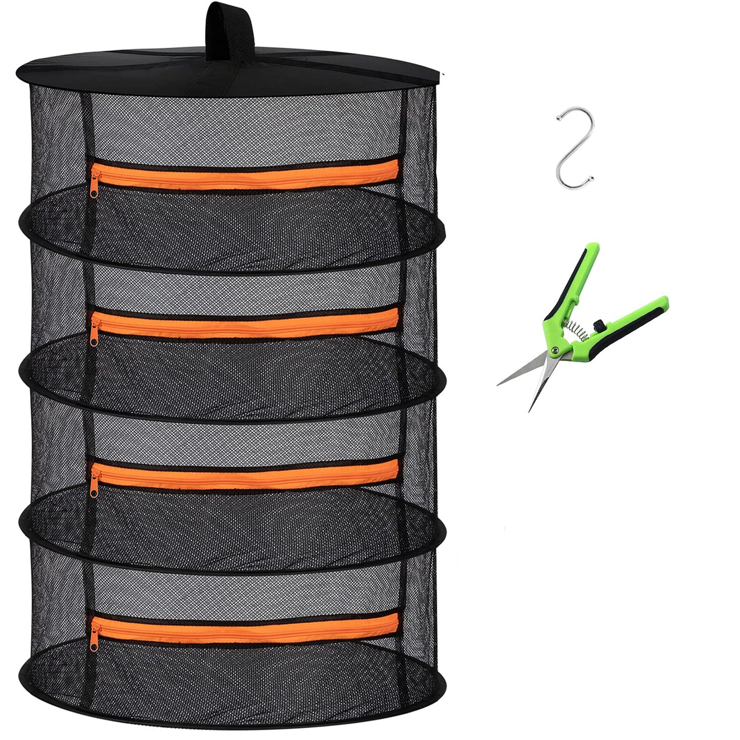 Desy & Feeci Herb Drying Rack, Plant Hanging Dry Net with Orange Zipper (4 Layer-D60xH80cm)