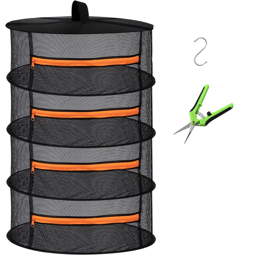 Desy & Feeci Herb Drying Rack, Plant Hanging Dry Net with Orange Zipper (4 Layer-D60xH80cm)
