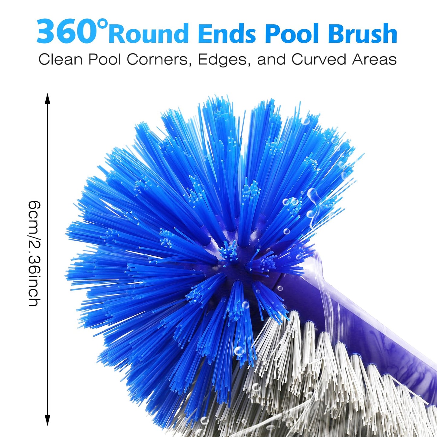 VABNEER Swimming Pool Brush 18 inches Durable Plastic Brush Head with Aluminium Handle and Enhanced Aluminium Back for Swimming Pool, Pond, Spa, Hot Spring, Tubs, Walls, Tile, Floors
