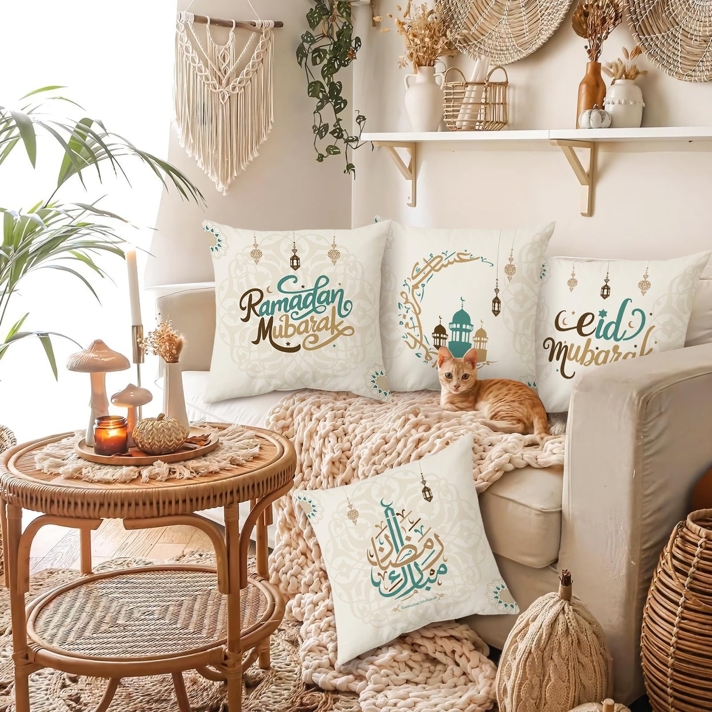 Ramadan Decorations for Home 2026 - Table Runner & 4pcs 18x18 inches Pillow Covers - Ramadan Decor for Table Couch - Gifts-Indoor (18" x 18" (Pack of 5))