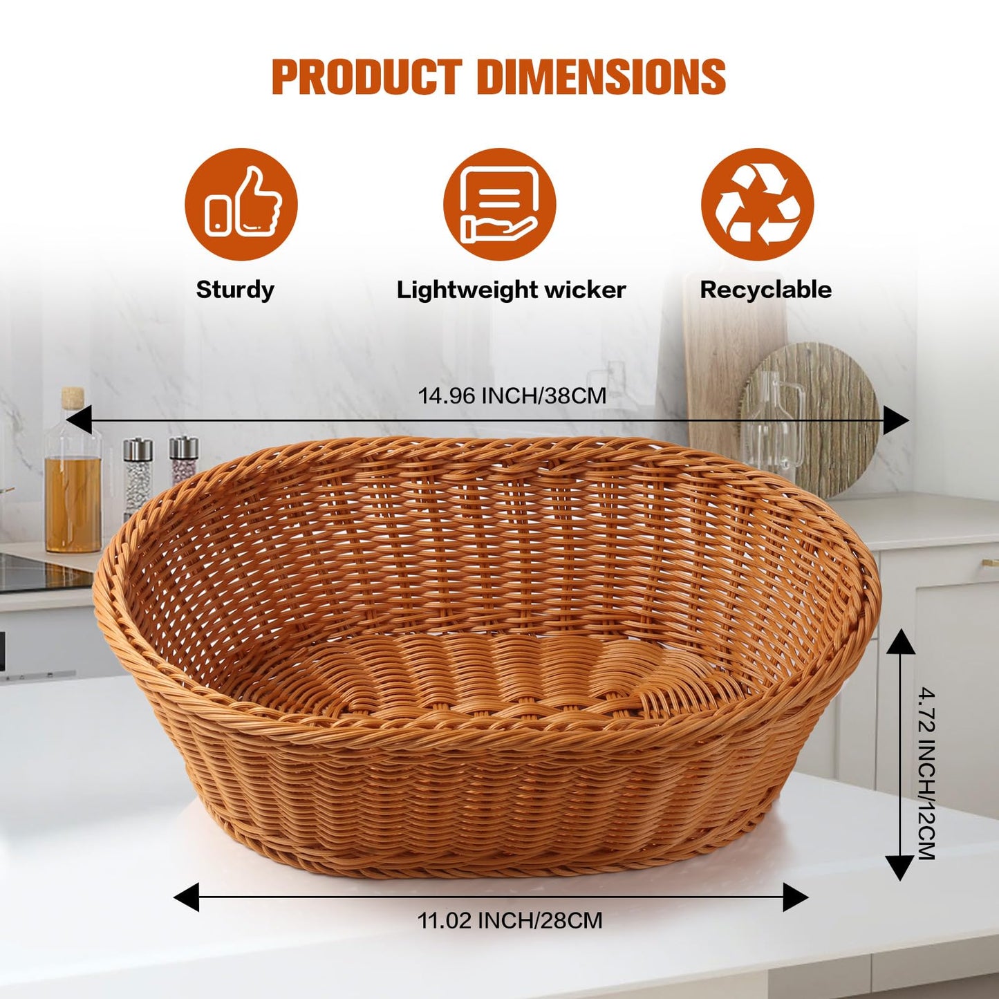 Boensi Wicker Basket, 38x28x12cm Gift basket empty/Fruit Basket – Perfect for Kitchen Storage,Christmas Gift,Table Centerpieces, Serving Bread, Fruit & Vegetable