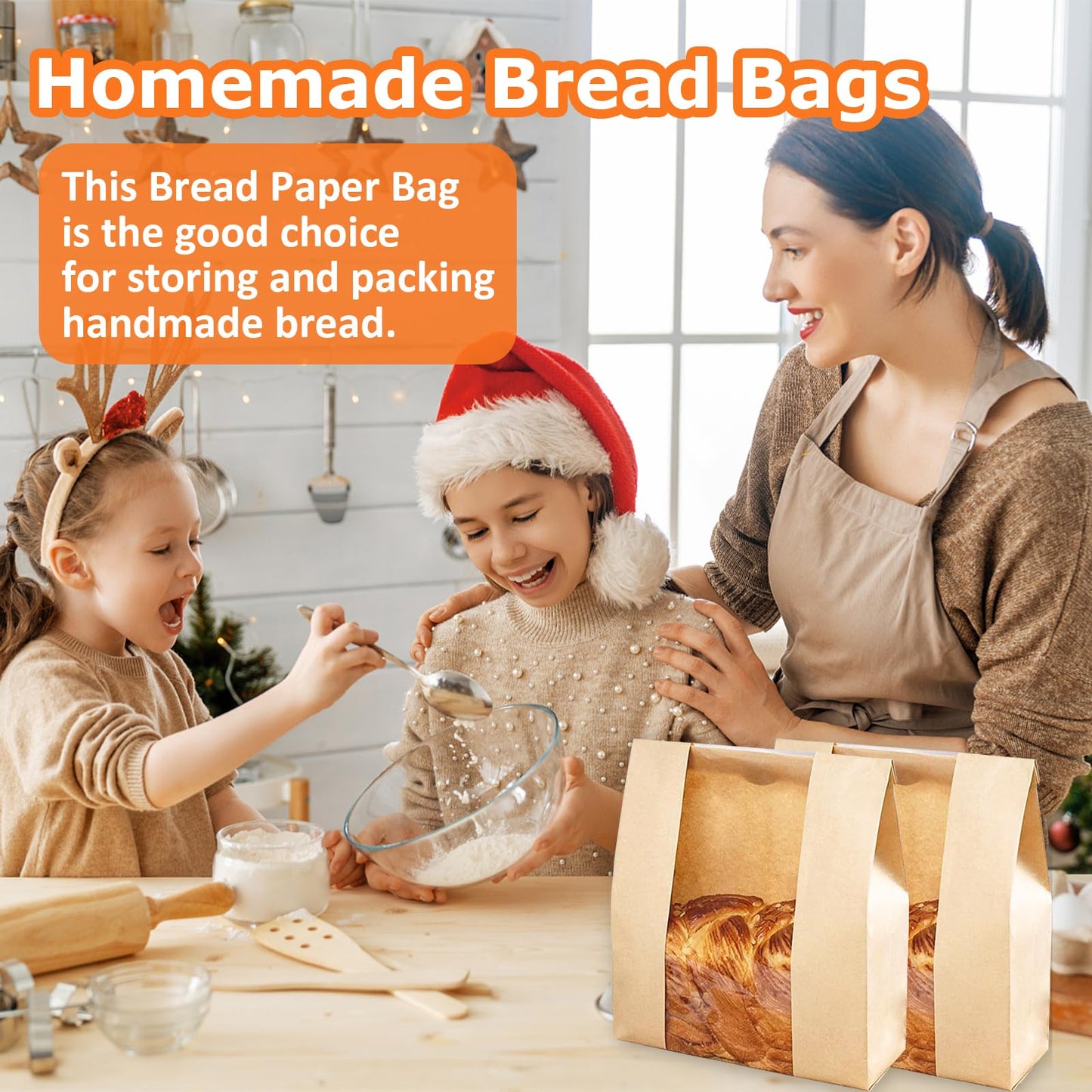 100 Pcs Bread Paper Bags for Homemade Bread Sourdough Bread Bags with Window Kraft Paper Bakery Bags for Loaf, Sourdough, Cookie, Pastry with Label Seal Stickers