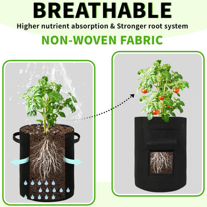 SYITCUN 4 Pack 15 Gallon Potato Growing Bags, Thickened Nonwoven Fabric Grow Bags with 2 Windows &2 Reinforced Handle, Potato Bags for Growing Potatoes, Vegetable and Fruits