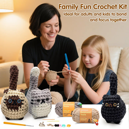 Zepiany Crochet Kit for Beginners, Crochet Cat Crafts for adults, Amigurumi Crochet Animals Craft Kit Crochet Set, Easy Christmas Gifts with Step-by-Step Video Tutorials, Hobbies for Adults Women