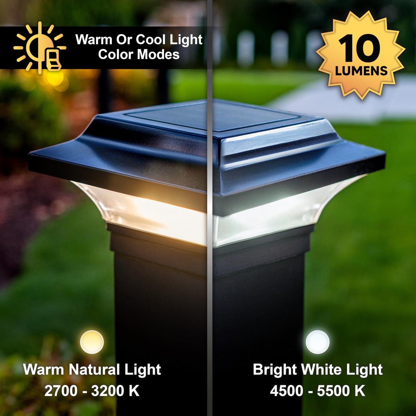 Classy Caps Imperial Solar Post Cap - Black SLO82B – Fits 2.5"x2.5", 2.25"x2.25", and 2"x2" Post Sizes, High-Performance Solar LED, Durable Cast Aluminum Construction