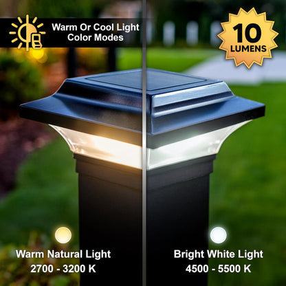Classy Caps Imperial Solar Post Cap - Black SLO82B – Fits 2.5"x2.5", 2.25"x2.25", and 2"x2" Post Sizes, High-Performance Solar LED, Durable Cast Aluminum Construction
