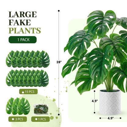 Der Rose Artificial Monstera Plants Large 28 Inch Flower Pots for Home Bedroom Living Room Decor