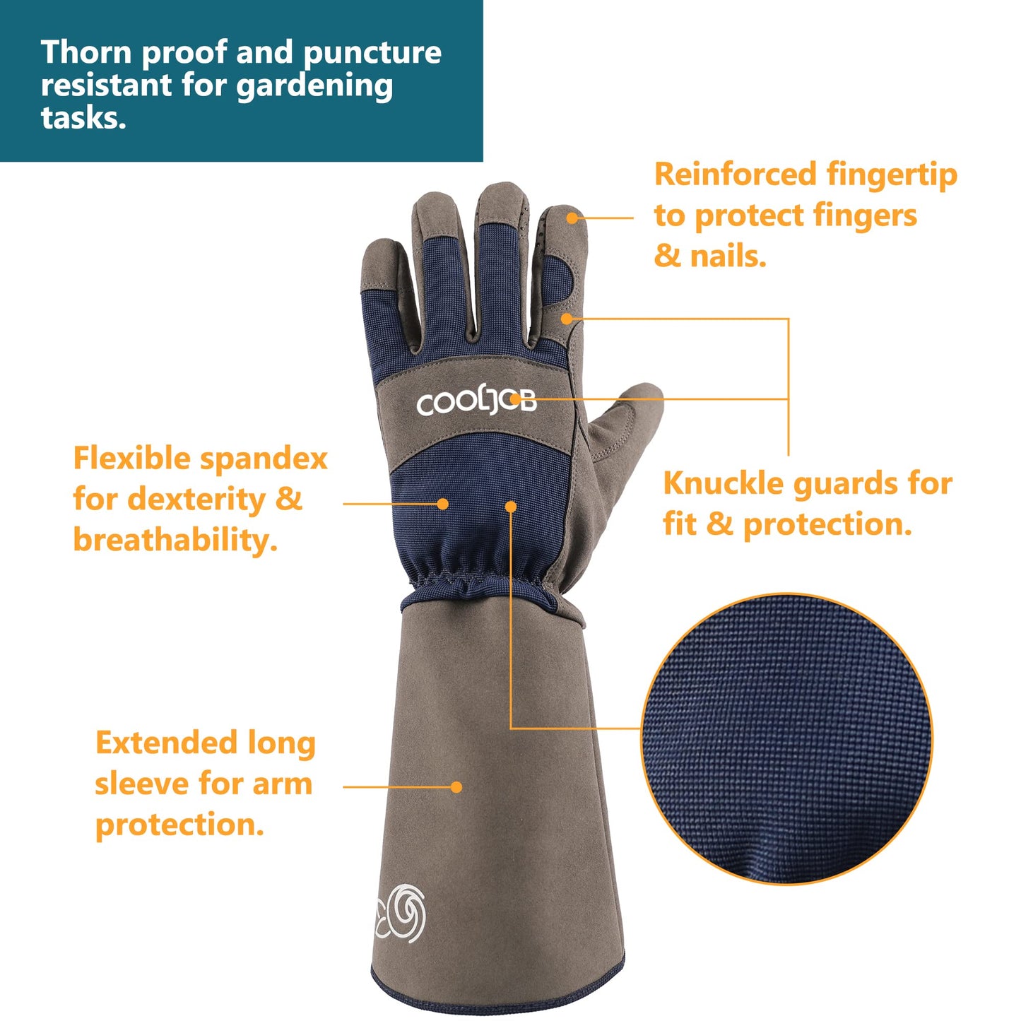COOLJOB Rose Pruning Thorn Resistant Garden Gloves for Women & Men, Long Sleeve Puncture Proof Work Gloves with Forearm Protection, Medium Size, Blue & Grey (1 Pair M)