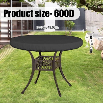 ZUDKSUY Round Table Top Cover - 600D Outdoor Garden Furniture Cover Fits Round Furniture Up to 48" - Black, Patio Table Top Cover