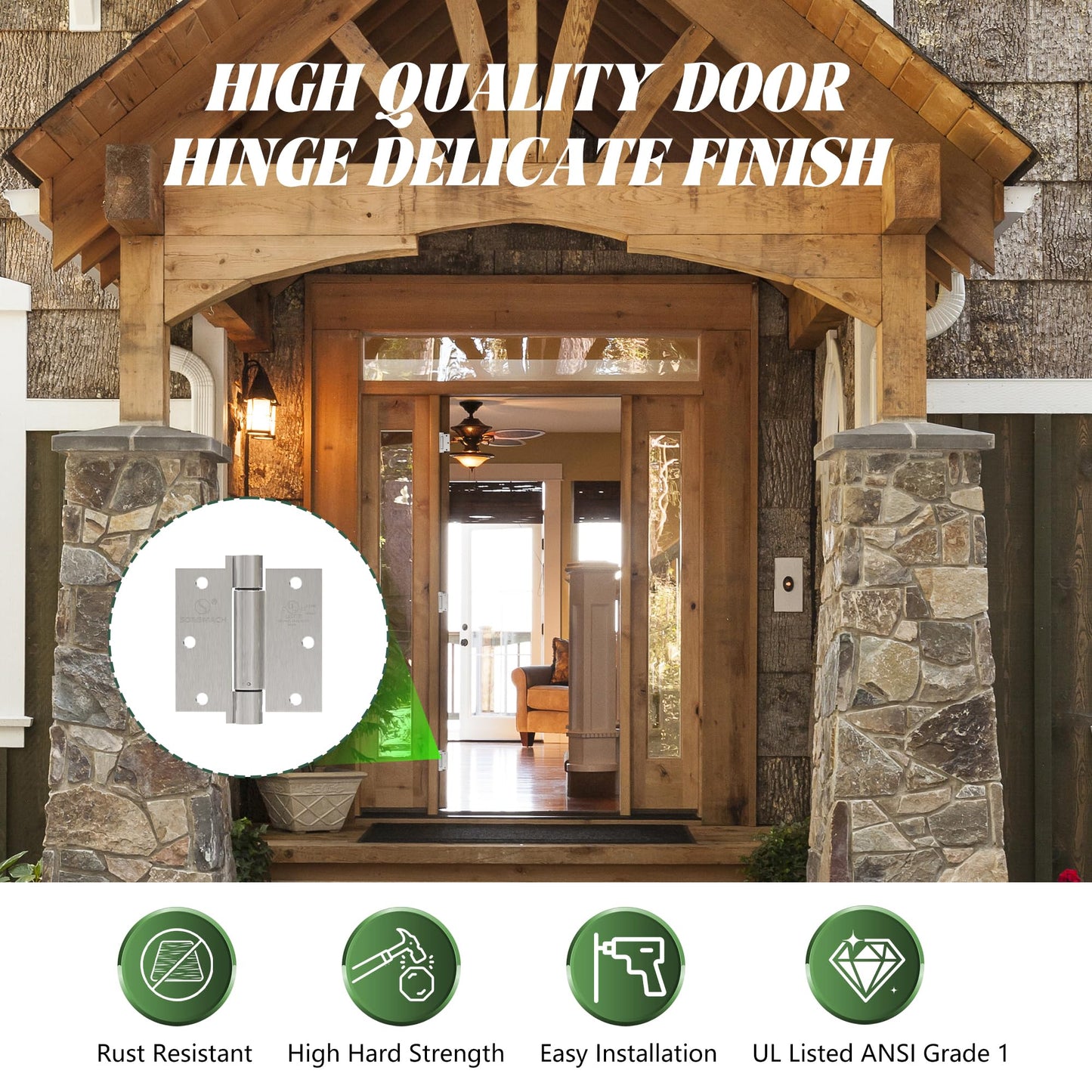 3 Pack Self Closing Door Hinges 3.5 inch Satin Nickel Door Hinges Spring Loaded Auto Close Hinges Square Corners Adjustable Tension for Interior Door 3 1/2 Auto Self-Closing Hinge