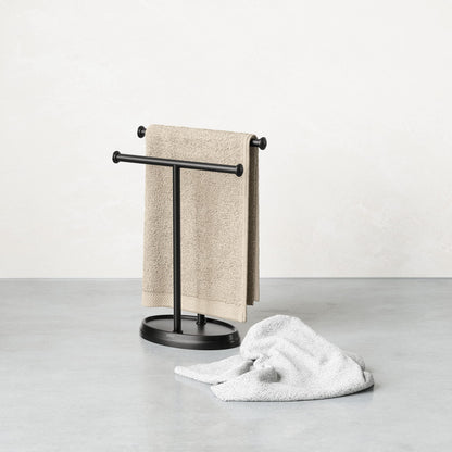 Umbra Palm Double Hand Towel Tree, Brushed Nickel 2 Towels Holder and Accessories Stand for Bathroom Vanities - Slim, Modern, Durable Bars with Base Serves as a Jewelry Tray for Rings