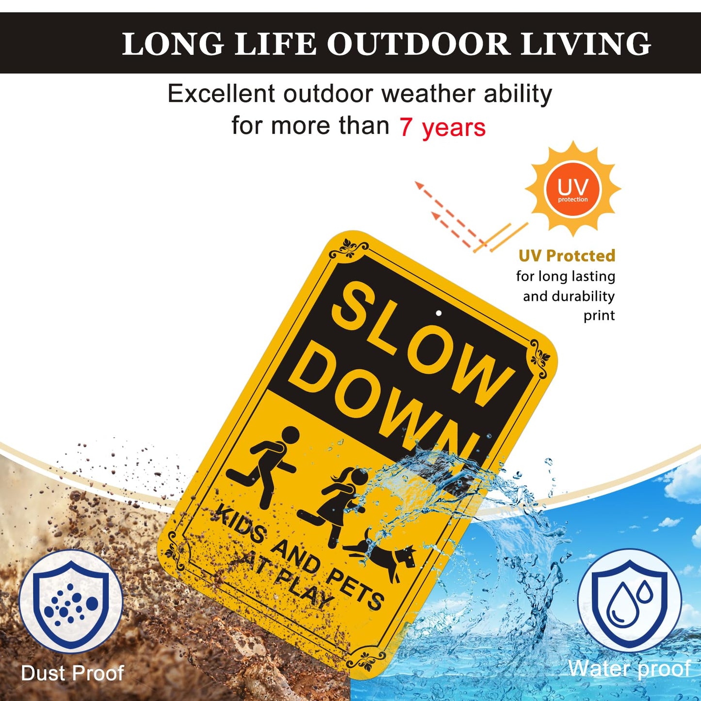 Danoib 2-Pack Slow Down Signs, Kids and Pets at Play Sign 18"x12" Reflective Aluminum Sign, Easy to Assemble, Waterproof, Weather Resistant, Non-Fading