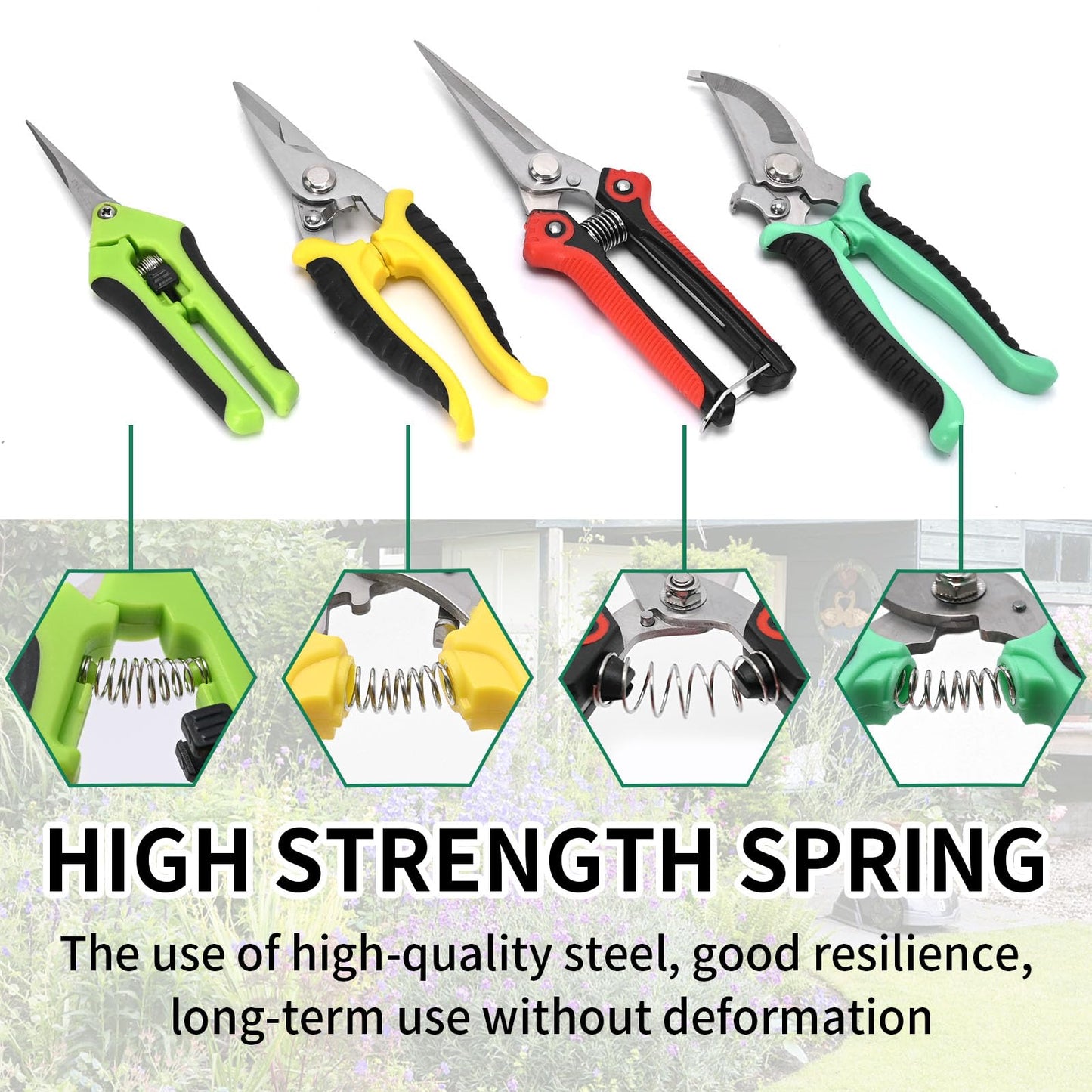 Vkinman 4 Pack Garden Pruning Shears Set, Stainless Steel Sharp Pruner Secateurs, Professional Heavy Duty Hand Garden Bypass Pruning Shears Kit with Storage Bag