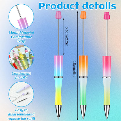 52 Pcs Beadable Pens Bulk Set, 48 Plastic Beaded Pen with 4 Clear Display Stands, Refillable Black Ink Cute Craft Pens for DIY, Personalized Gifts, Classroom Rewards, School, Office