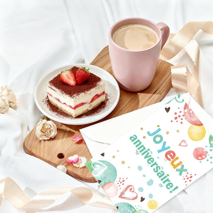 Well Tile 24 Pack French Birthday Cards with Envelopes and Stickers 4x6 Inch-Birthday Thank You Cards Joyeux anniversaire Greeting Cards for Birthday Party Holiday Baby Shower, Christmas