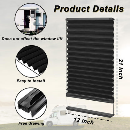 RV Window Shades Thin Pleated Shade Replacement for Lippert Prepped Entry Doors Shade, 12" x 21" RV Camper Travel Trailers Door Window Blinds Shades Cover, Protect Interior Privacy