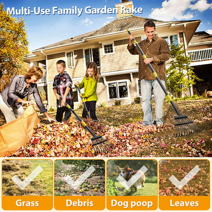 Rake for Leaves, Leaf Garden Rake, Yard Rakes for Lawns Heavy Duty, Metal Tools with 9" Small Narrow Rake Head, 37”-79” Adjustable Long Handle, 11 Steel Tines, Quick Clean up Rake for Shrub, Camping