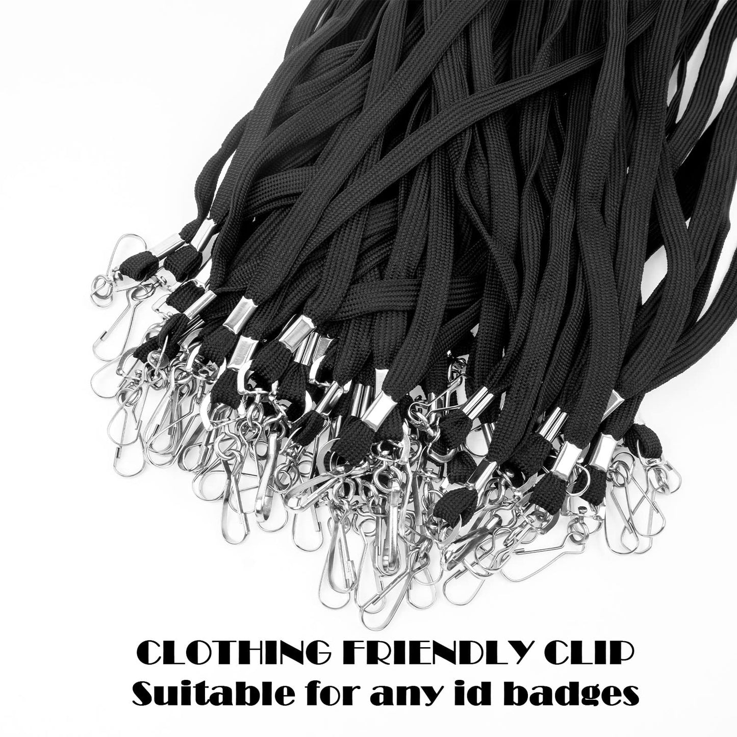 100 Pieces Black Lanyards Bulk, Premium Neck Lanyards with Swivel Hook Clips, Flat Neck Straps for ID Name Badge Holder Office School(Black)
