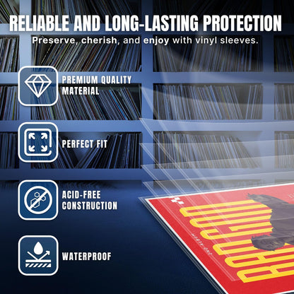 TNP 50 Vinyl Outer Sleeves Cover - Thick 3 Mil Vinyl Protective Sleeves 12.75" x 12.75" - Crystal Clear Plastic Record Sleeve for Single & Double LP Album Covers Storage Collection