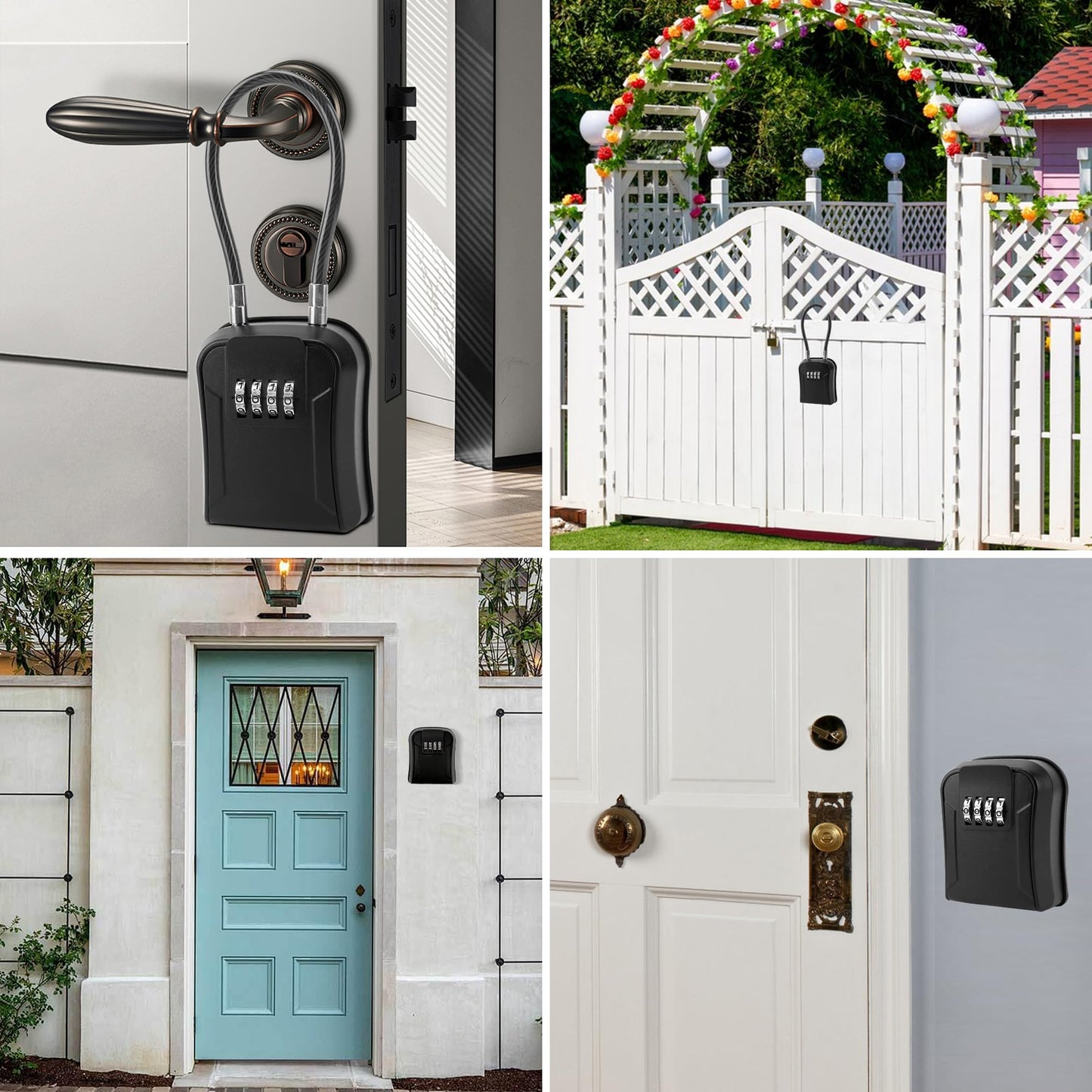 AMMIY Key Lock Box,Portable Waterproof Lockbox with Removable Shackl, Wall-Mounted Key Storage Box, 4-Digit Combination Key Storage Lockbox for Home,Office,Garage, Airbnb,Apartment (BLACK)