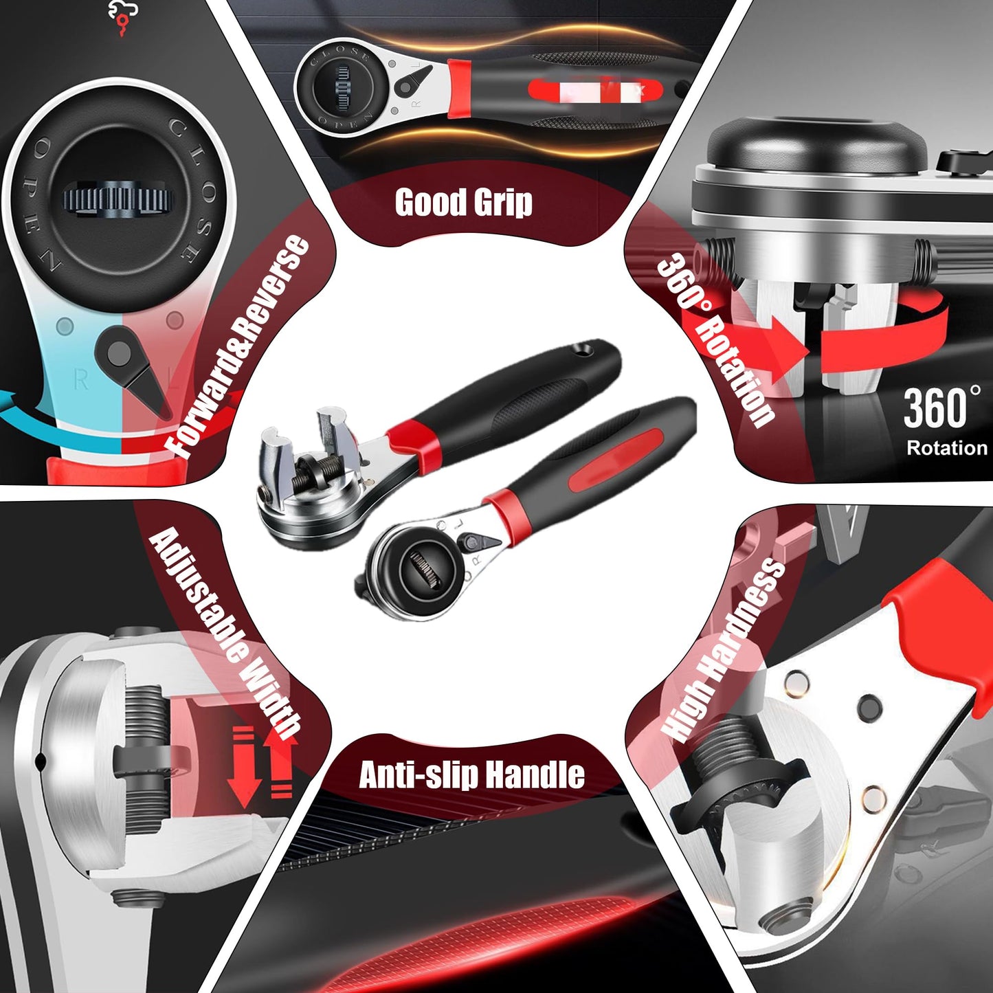 TrumLandy Adjustable Ratchet Wrench, Ratchet Wrench for 6-22mm Screws, High Torque Corrosion Resistance Ratcheting Socket Wrench Works with Multiple Fasteners with Non-Slip Handle