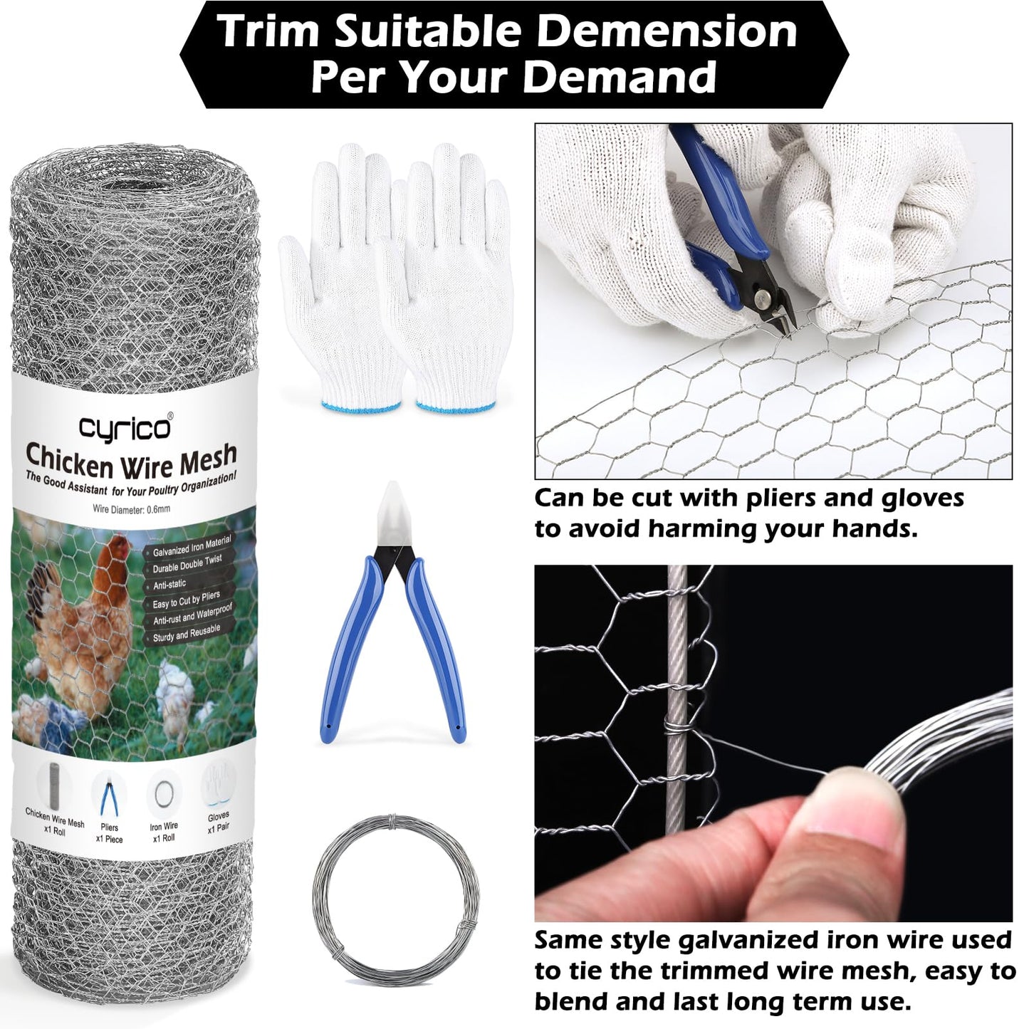 Chicken Wire Fencing Mesh 16.9 Inch x 32.8 Ft, 0.6 Inch Hexagonal Galvanized Floral Chicken Wire Fence for Crafts Garden Poultry, Metal Hardware Cloth Netting for Chicken Coops Rabbit Rodent Cage