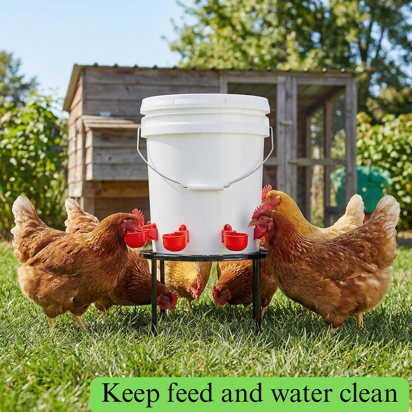 Cedilis 2 Pack Chicken Feeder Stand, Heavy Duty Iron Stand for Chicken Coop Poultry Feeder and Waterer Buckets Indoor Outdoor, Black