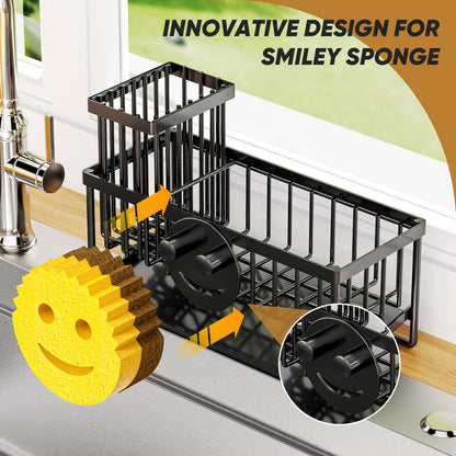 Sponge Holder for Kitchen Sink,Smiley Face Sink Caddy with Removable Brush Holder,Self-Draining Sponge Caddy for Soap,Dish Brush,Scrubber,Kitchen Essentials and Gadgets Essentials and Gadgets