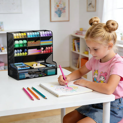 Auvo APH02 Multi-Functional Pen Pencil Holder, Desk Organizer with Drawer, Office & Art Supplies Storage，Large Size (Black)