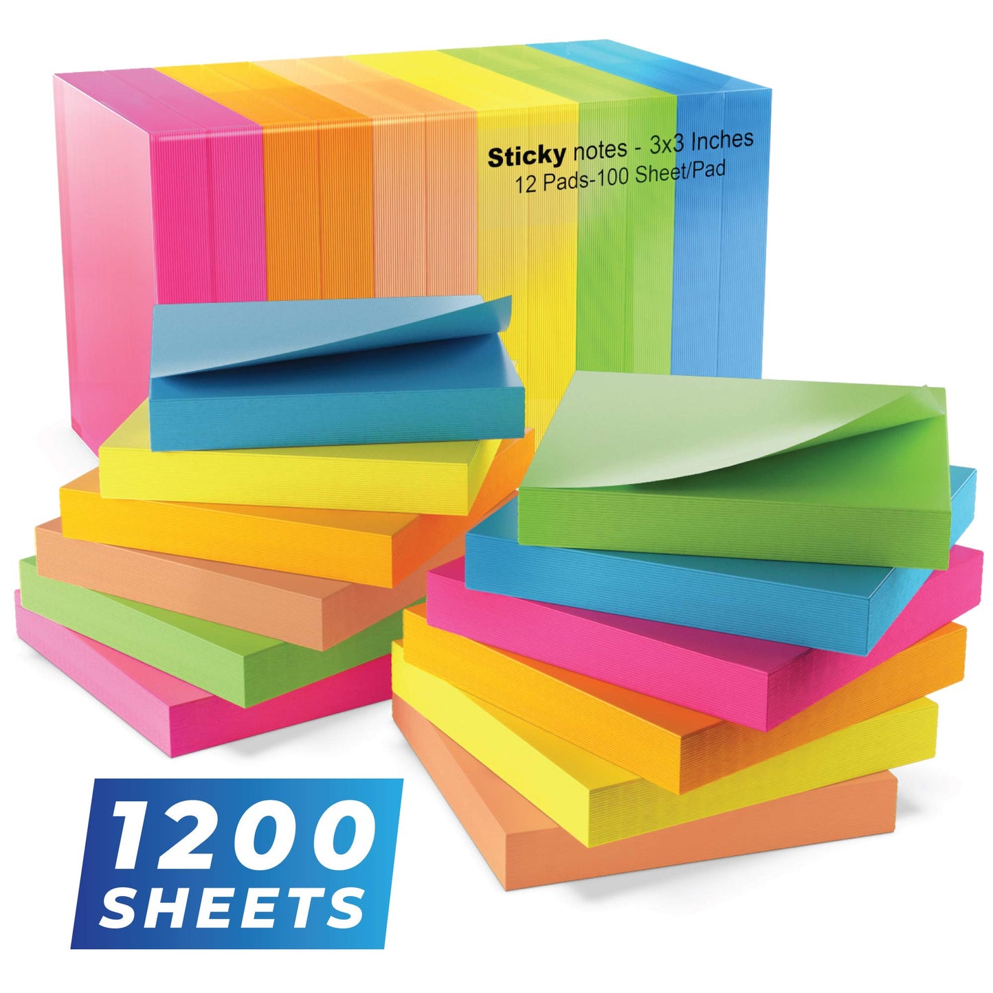 Infiniko Sticky Notes 3x3 Inch, 6 Bright Color Sticky Pads, 100 Sheets Each, Super Sticky Notes with Strong Adhesive Office Supplies for Desk, School & Daily Planning