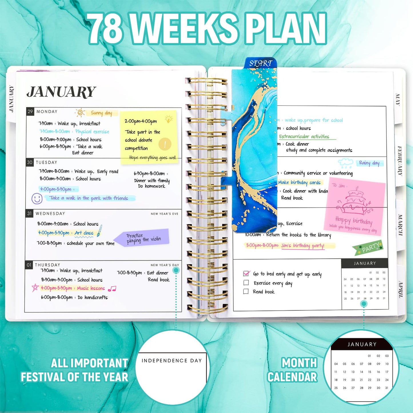 Planner 2026-2027, 18 Months Academic Daily Weekly Monthly Planner Yearly Agenda January 2026 – June 2027, Page Tabs, Separator Page, Inner Pocket, Bookmark, Stickers, Sticky Note Set, 7.9" x 9.8"