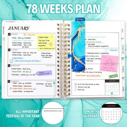Planner 2026-2027, 18 Months Academic Daily Weekly Monthly Planner Yearly Agenda January 2026 – June 2027, Page Tabs, Separator Page, Inner Pocket, Bookmark, Stickers, Sticky Note Set, 7.9" x 9.8"