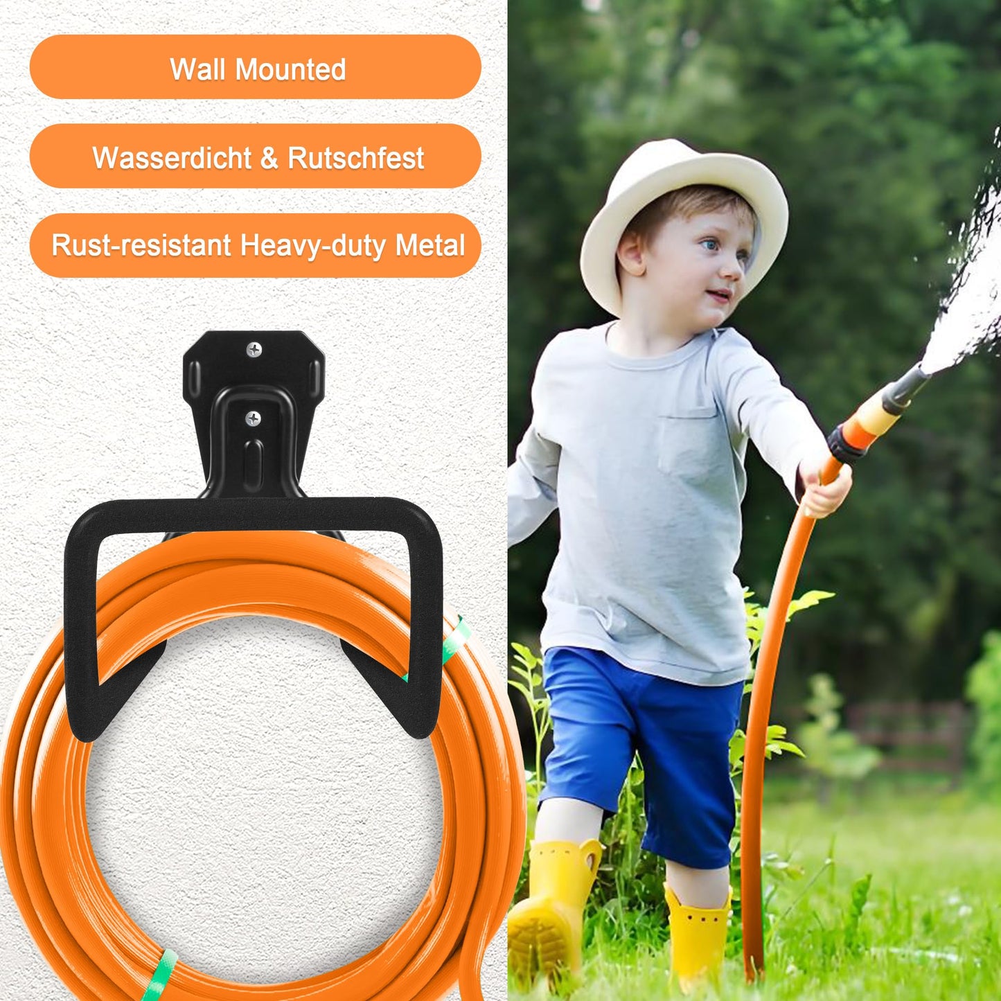 Pipigaty 2pcs Water Hose Reel Wall Mounted - Garden Hose Storage Sturdy Hose Stand Wall Hangers Heavy Duty Garage Hooks for Hanging Black