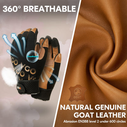 Vgo Work Gloves for Men,Gardening Gloves,Light Duty Mechanic Gloves,Goat Leather Palm(,Black,Size L,GA9604)