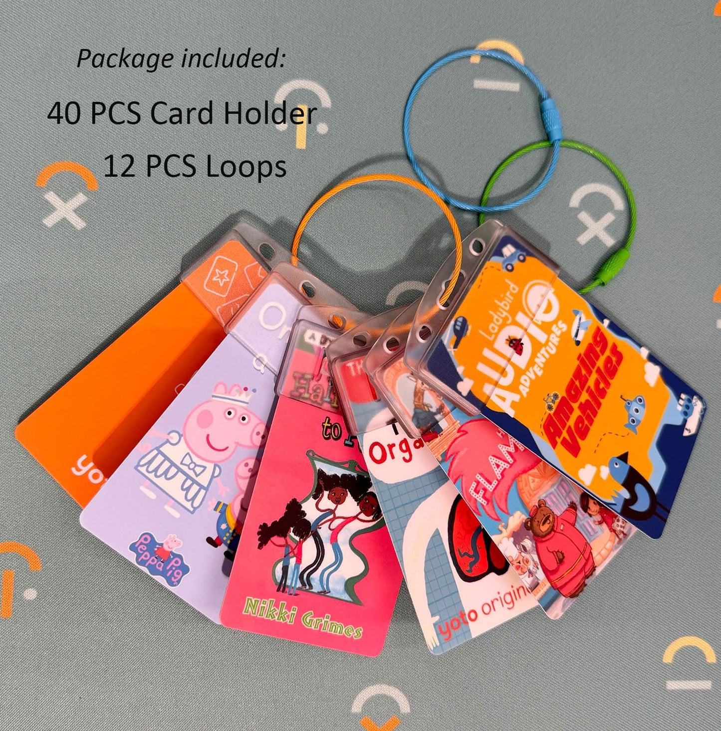 40 Pack Half Card Badge Holder for Yoto Cards 12 Ring Loops Removable Card Holder with Grippers Kids Portable Travel Carrier Card Organizer Storage Yoto Player and Mini Cards
