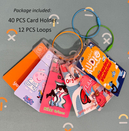 40 Pack Half Card Badge Holder for Yoto Cards 12 Ring Loops Removable Card Holder with Grippers Kids Portable Travel Carrier Card Organizer Storage Yoto Player and Mini Cards