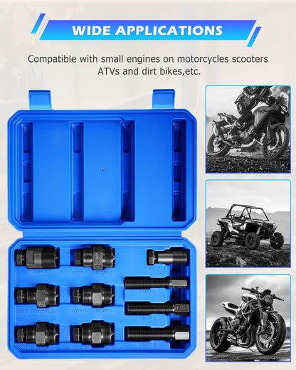 DAYUAN Motorcycle Flywheel Puller, Motorcycle Flywheel Extractor Compatible with Yamaha Kawasaki Honda Suzuki-10Pcs Set with Case
