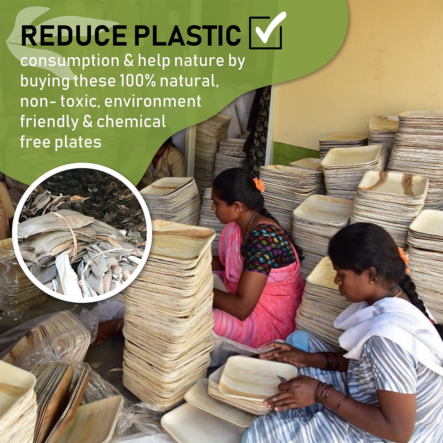 Naturelia 100% Compostable 8-Inch Palm Leaf Disposable Plates Square- Faux Wood Style Dinnerware Set, Reliable Kitchen Accessories Safe for Microwaves, Ovens and Freezers, Square Plates