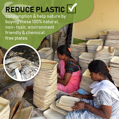 Naturelia 100% Compostable 8-Inch Palm Leaf Disposable Plates Square- Faux Wood Style Dinnerware Set, Reliable Kitchen Accessories Safe for Microwaves, Ovens and Freezers, Square Plates