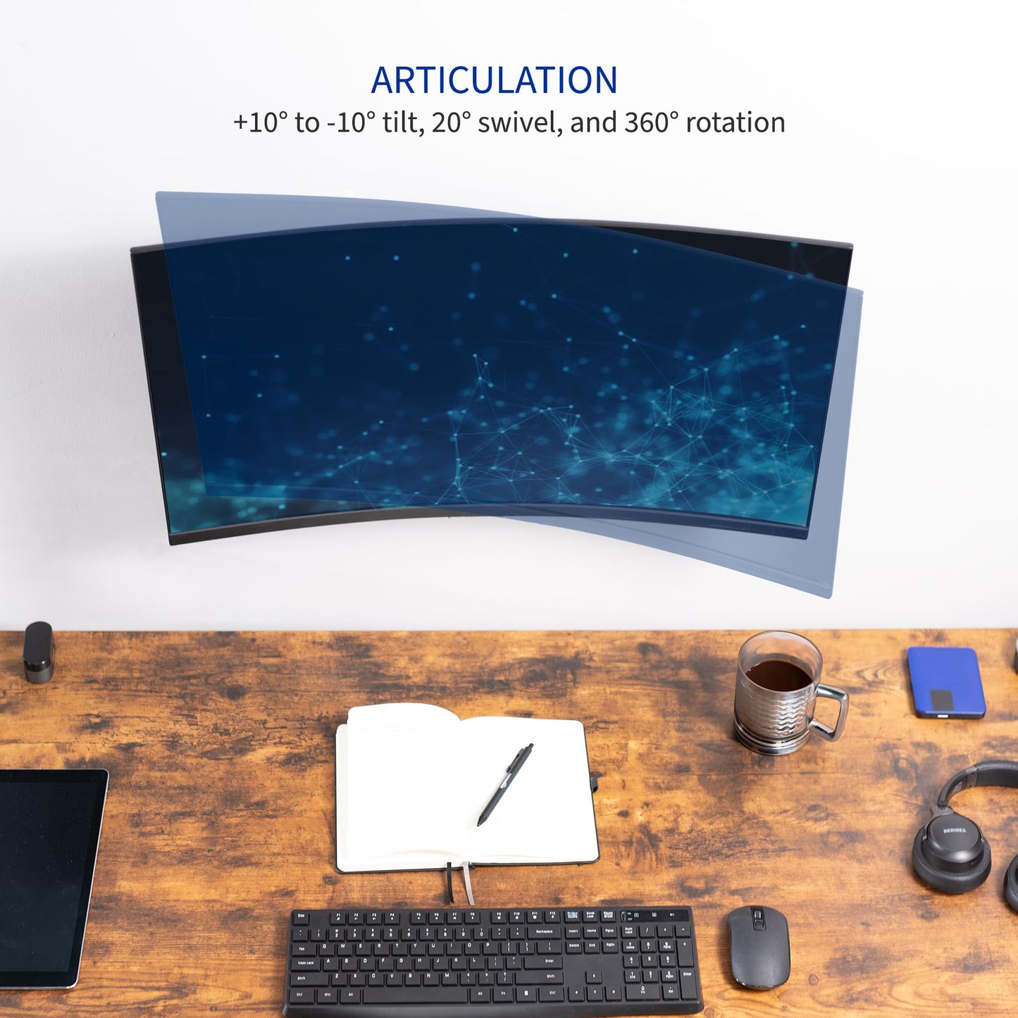 VIVO Height Adjustable 17 to 32 inch Single Monitor Articulating Wall Mount for Standing Workstations, Fits 1 Screen with Max VESA 100x100mm, Black, MOUNT-VW01A