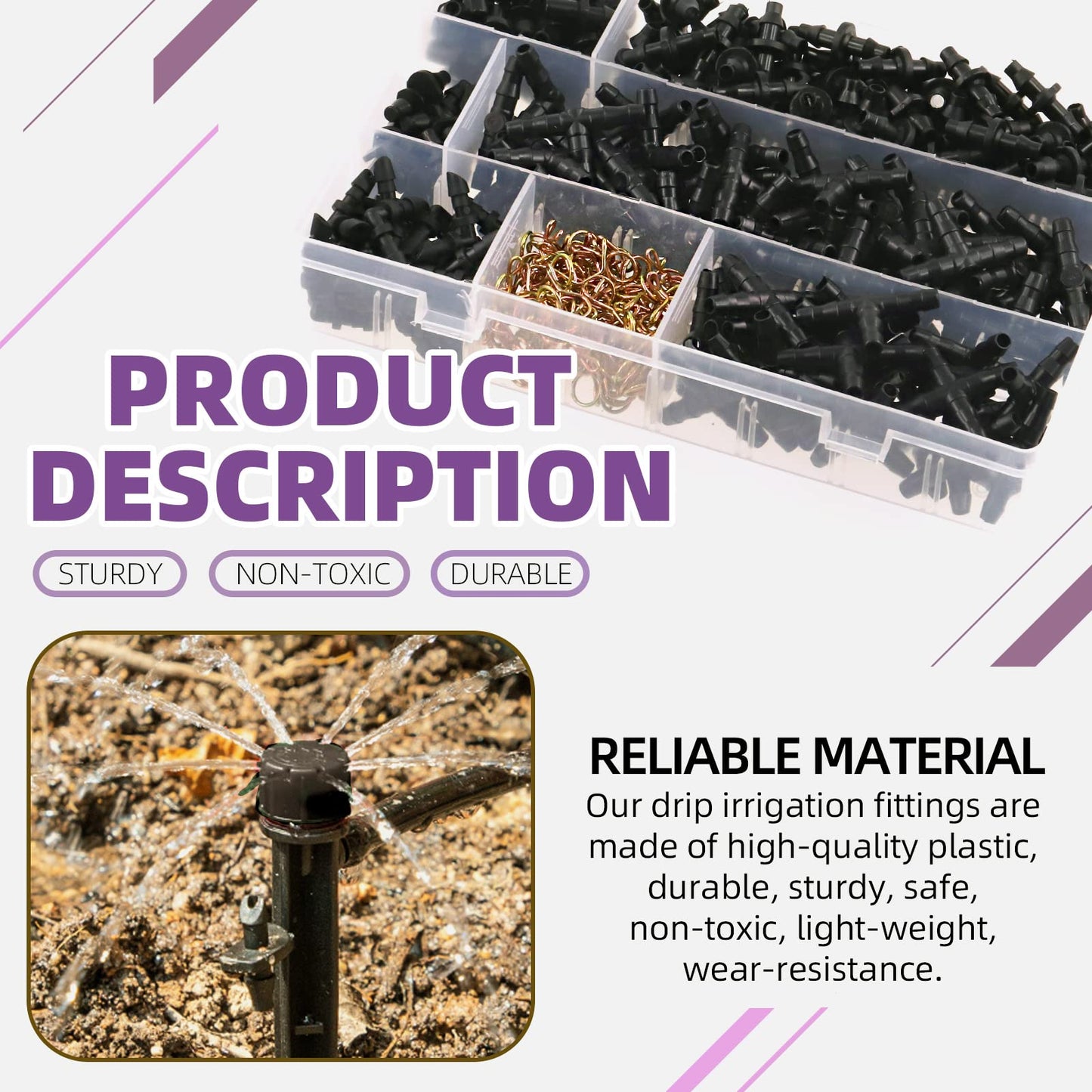 Swpeet 380Pcs 6 Types Barbed Connectors Irrigation Fittings with 7mm Single Wire Hose Clamp Kit, Straight Barbs, Single Barbs, Tees, lbows, End Plug, 4-Way Coupling Drip Irrigation Barbed Connectors