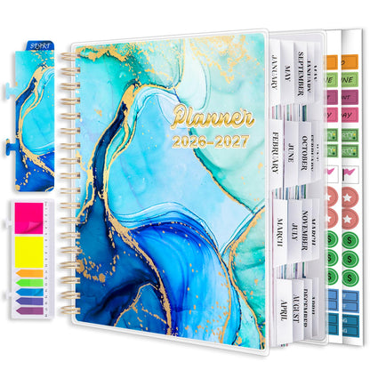 Planner 2026-2027, 18 Months Academic Daily Weekly Monthly Planner Yearly Agenda January 2026 – June 2027, Page Tabs, Separator Page, Inner Pocket, Bookmark, Stickers, Sticky Note Set, 7.9" x 9.8"