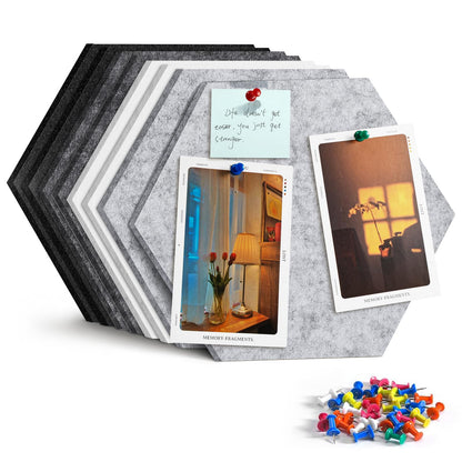 Uoisaiko 12" Large Bulletin Board with 30 Push Pins, Pack of 8 Hexagon Felt Pin Board Notice Boards for Home Office Kitchen, Felt Wall Tiles for Photos Memos