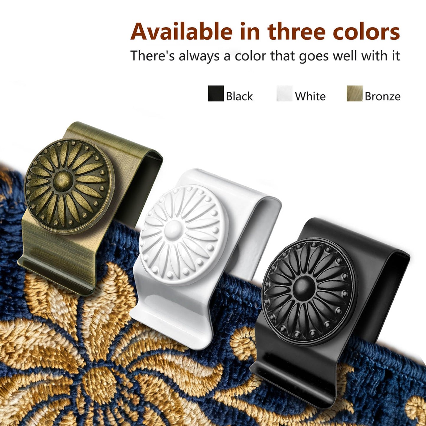 Doselves Tapestry Wall Hanging Clamps 4 Pack Metal Clips for Hanging Textiles, Rugs, Carpet Wall Display (Black)