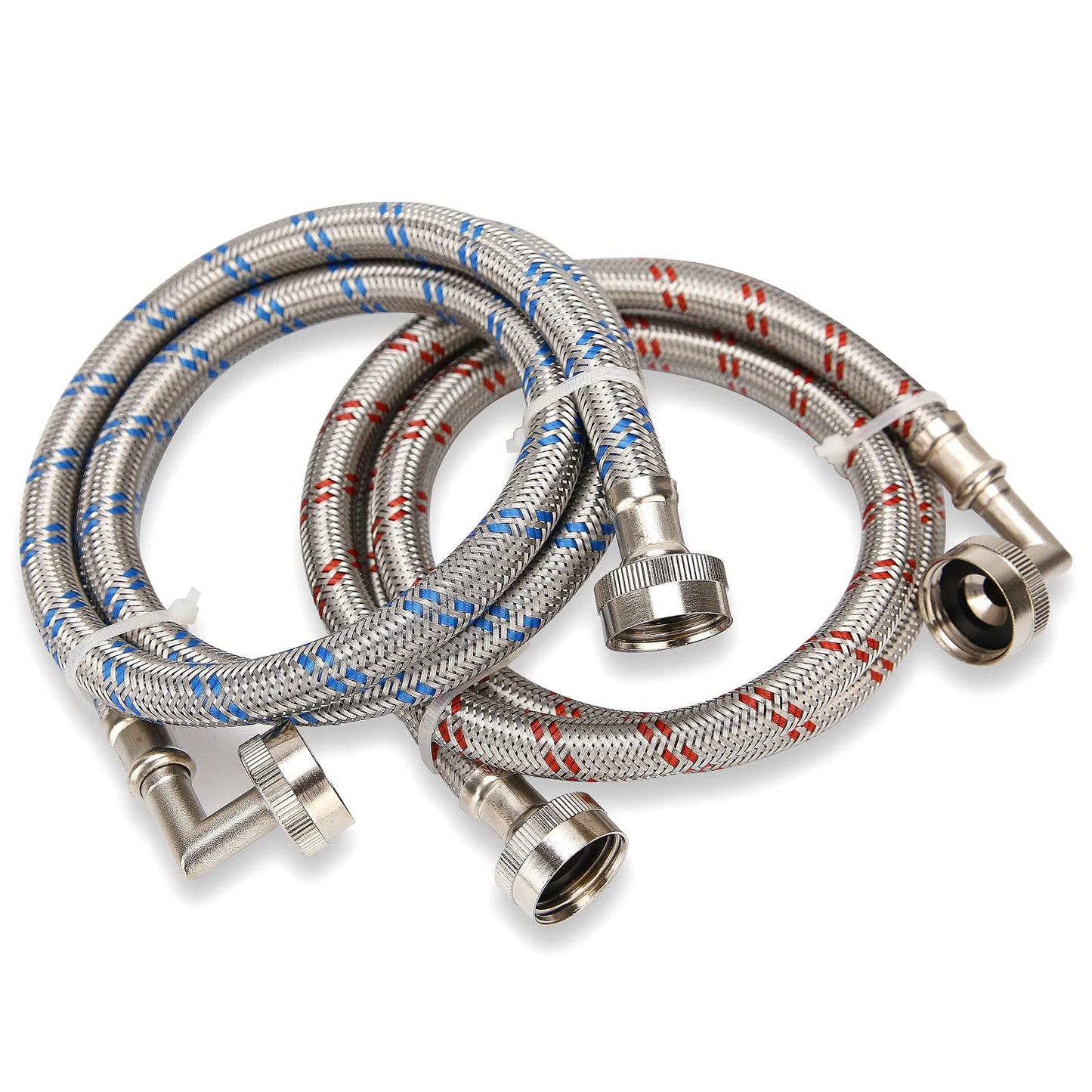 Watflow Stainless Steel Washing Machine Hoses with 90 Degree Elbow, Burst Proof Hot and Cold Water Connection Inlet Supply Lines for Washer, 4Ft