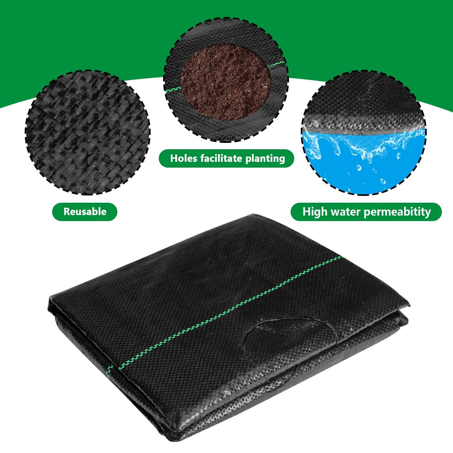 codree 32 x 3.2 Ft Garden Weed Barrier Landscape Fabric with Planting Holes- Heavy-Duty Garden Weed Control Barrier- Weed Block Gardening Mat with 8 Ground Nail for Outdoor Garden