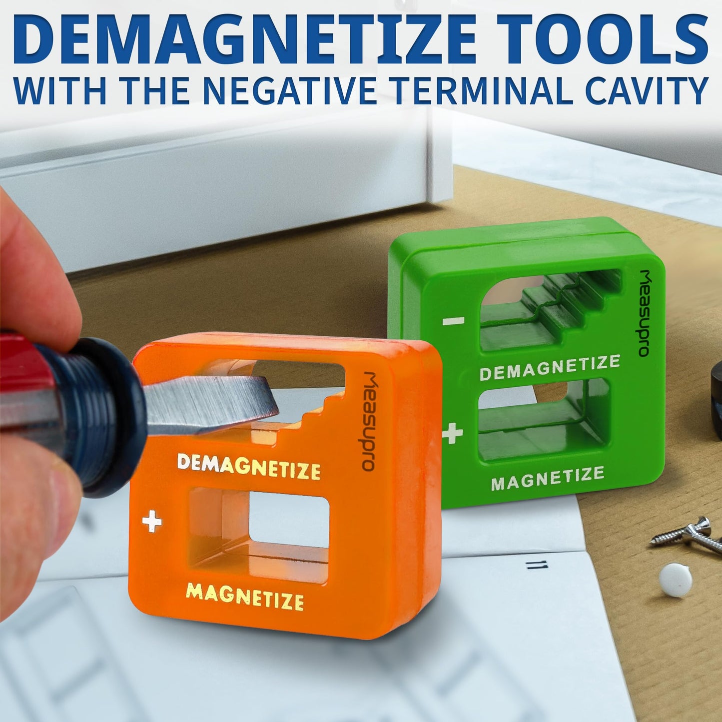 MeasuPro Demagnetizer and Magnetizer For Screwdrivers Tips, Bits, and Small Tools, Large or Big Screws, Drills, Drill Bits, Sockets, Nuts And Nails, 3 Pack Green, Yellow, Orange