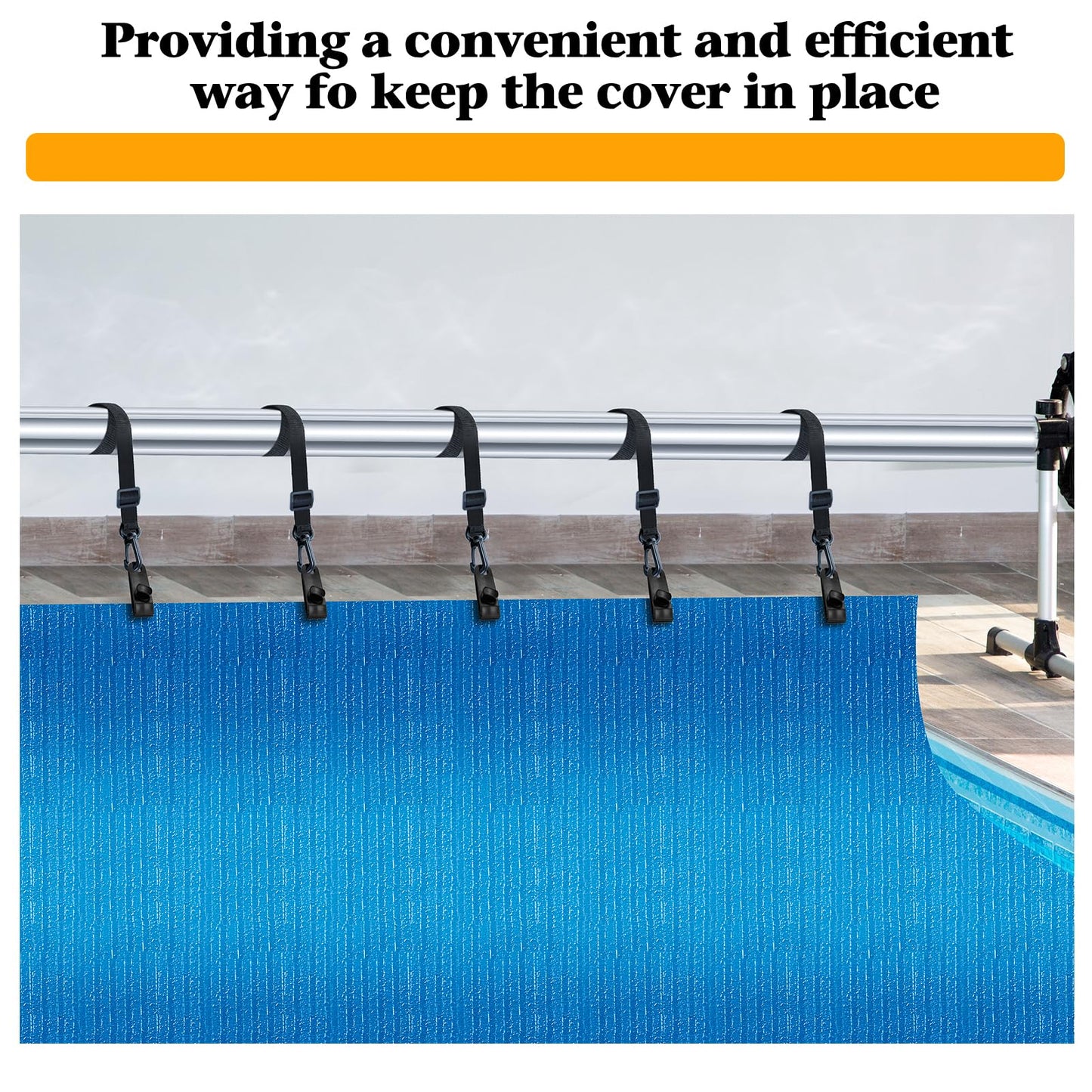 30Pcs Upgraded Adjustable Length Pool Solar Cover Reel Strap Pool Cover Reel Attachment Straps Pool Reel Strap Kit Including 10 Solar Cover Reel Blanket Straps with Hooks,10 Clamps,10 Touch Fastener