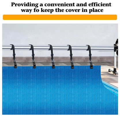 30Pcs Upgraded Adjustable Length Pool Solar Cover Reel Strap Pool Cover Reel Attachment Straps Pool Reel Strap Kit Including 10 Solar Cover Reel Blanket Straps with Hooks,10 Clamps,10 Touch Fastener