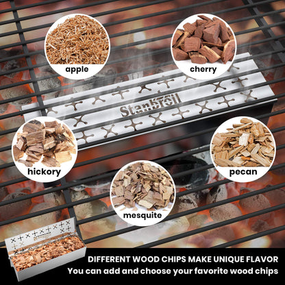 Stanbroil Stainless Steel Smoker Box, Wood Chip Smoker Box with Unique W-Shape Design on Bottom for Gas and Charcoal Grill